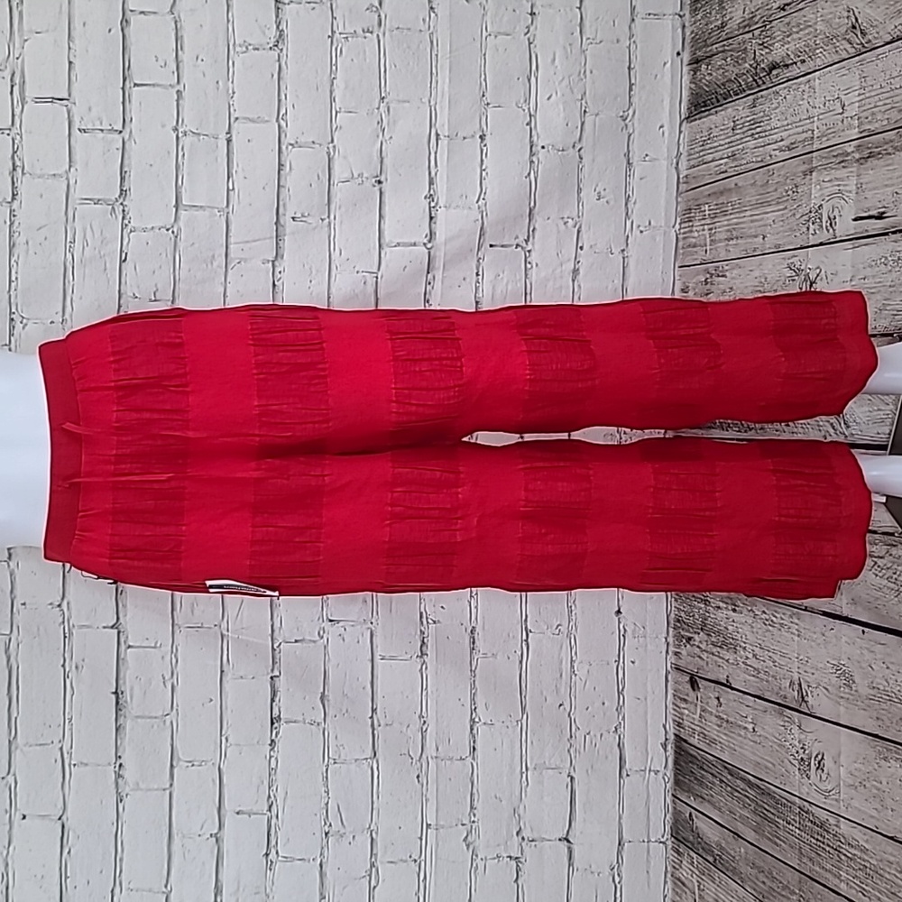Callahan Silky Flowy Cotton Blend Striped High Rise Wide Leg Nia Pant Red - NWT
